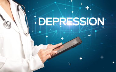 Doktor tıbbi kayıtları Depresyon yazıtları ve tıbbi konseptle dolduruyor.