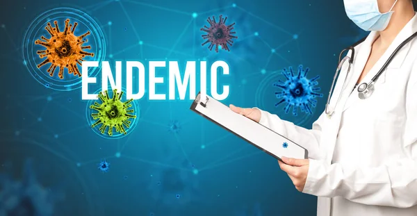 Arts Schrijft Een Recept Voor Met Endemic Inscriptie Pandemisch Concept — Stockfoto
