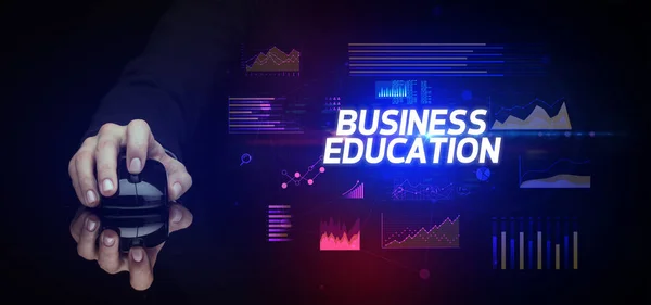 Hand Hält Drahtlose Peripherie Mit Business Education Aufschrift Cyber Business — Stockfoto