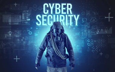 CYBER GÜVENLİĞİ Yazılı, Çevrimiçi Güvenlik Konsepti Yüzsüz Adam