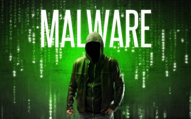 MALWARE yazıtlı meçhul hacker, hack konsepti