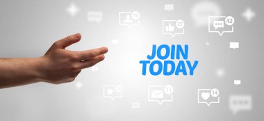 Katılım Günümüz yazıtlarına, sosyal ağ kavramına işaret eden kırpılmış elin yakın çekimi