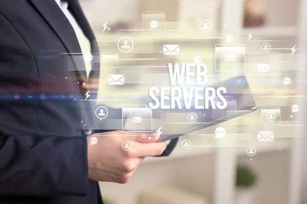 Web Servers Yazıtları Modern Teknoloji Konsepti Bir Tabletin Yakın Plan — Stok fotoğraf