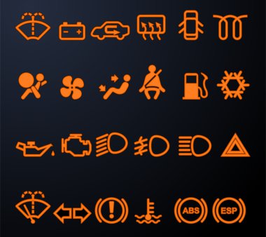 Illuminated car dashboard icons