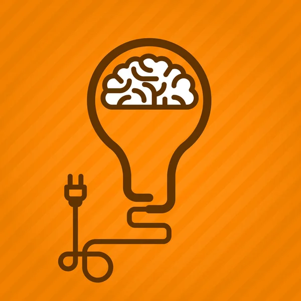 Symbolic light bulb with brain inside and electric plug — Stock Vector