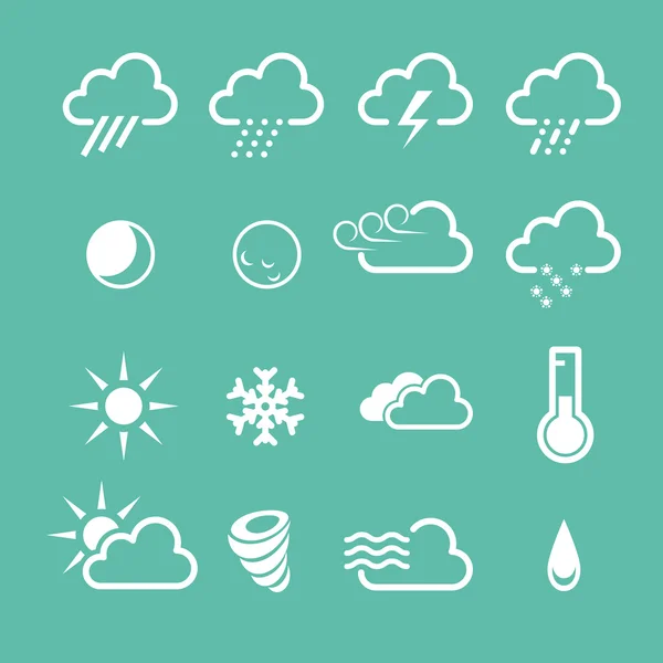 Iconos meteorológicos de pronóstico simple - nubes soleadas, nebulosas y nevadas — Archivo Imágenes Vectoriales