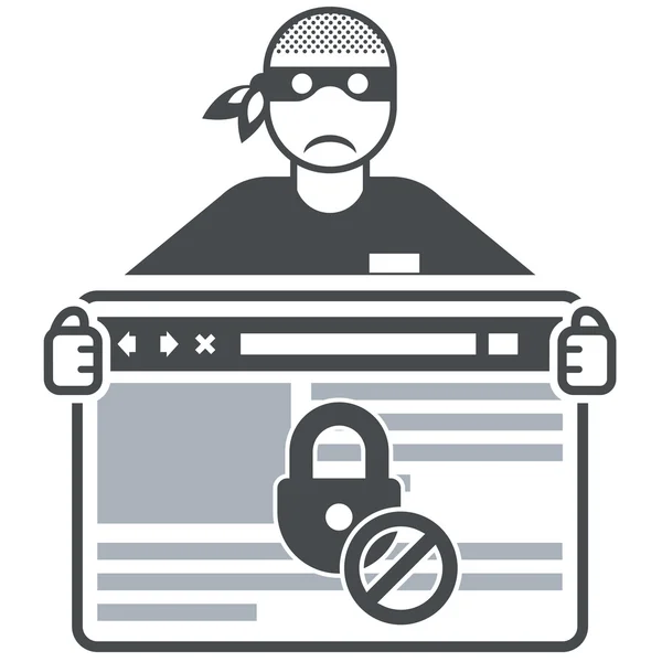 Biztonságos weboldal - internetes csaló (hacker) és a böngésző ablak — Stock Vector