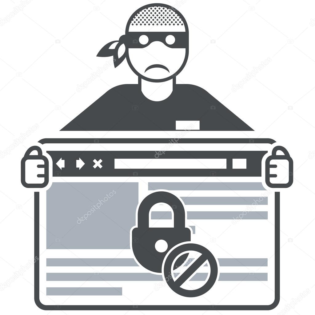 Secure website - internet swindler (hacker) and browser window