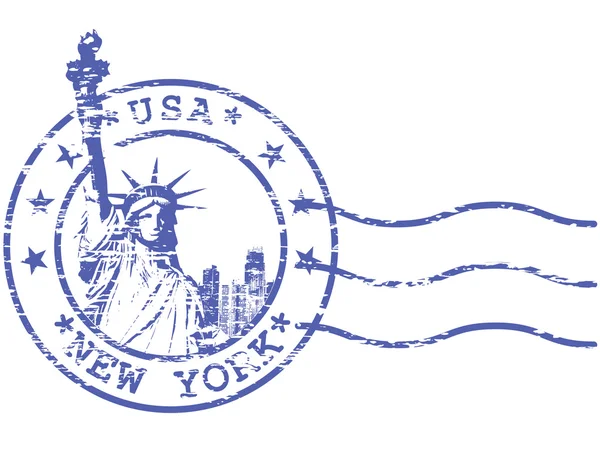 Ošuntělý známka s Socha svobody - památky new Yorku — Stockový vektor
