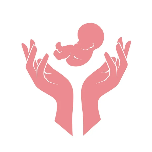 Fetus Mother Hands Baby Birth Embryo Woman Palms Vector — Vetor de Stock
