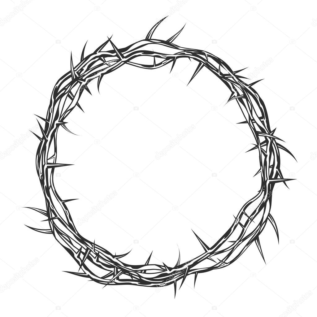 Crown of thorns of Jesus Christ, easter religious symbol of Christianity,  crucifixion thorn, vector