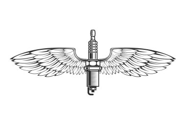 Kanatlı buji, araba servisi logosu, motor sembolü, vektör