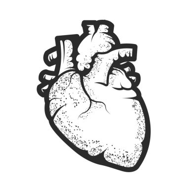 Anatomik insan kalbi ikonu, el çizimi sanat ve nokta çalışması, dövmedeki kalp veya baskı tasarım vektörü