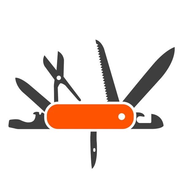 Suizo Plegable Icono Del Cuchillo Plano Ejército Multiherramienta Jack Knife — Vector de stock