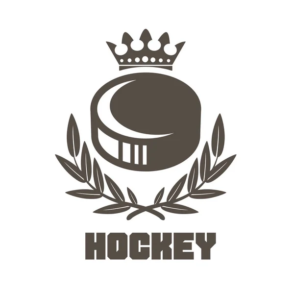 Хоккейная Эмблема Короной Шайба Лавровый Венок Хоккейный Логотип Вектор — стоковый вектор