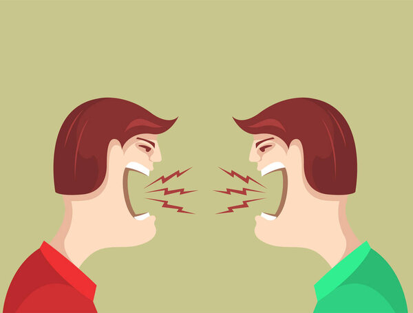 Opponents quarrel, screaming people swear, family scandal or friends argument, vector