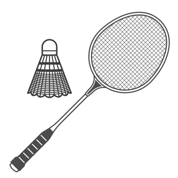 Badminton Raquete Shuttlecock Badminton Bola Com Pena Foguete Emblema Vetor —  Vetores de Stock