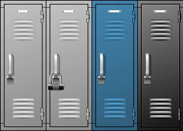 Locker Room Metal Cabinets Row School Gym Lockers Blue Grey — Wektor stockowy
