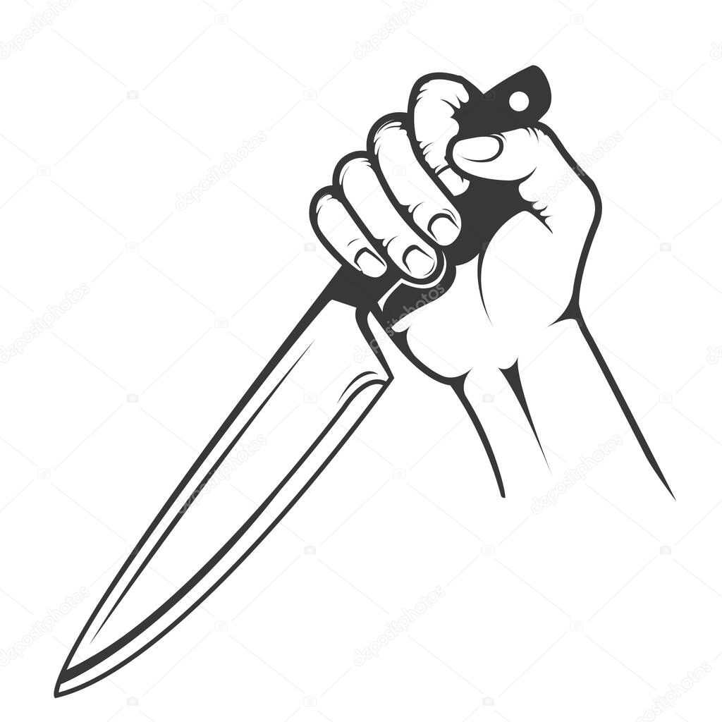Hand with knife, killer threaten, murderer  or maniac, violence concept, vector