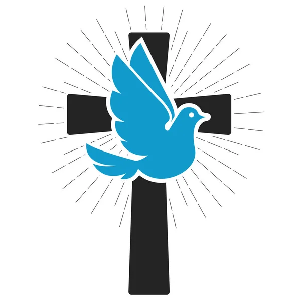 Taube Und Kruzifix Tugend Des Christentums Symbol Für Frieden Und — Stockvektor
