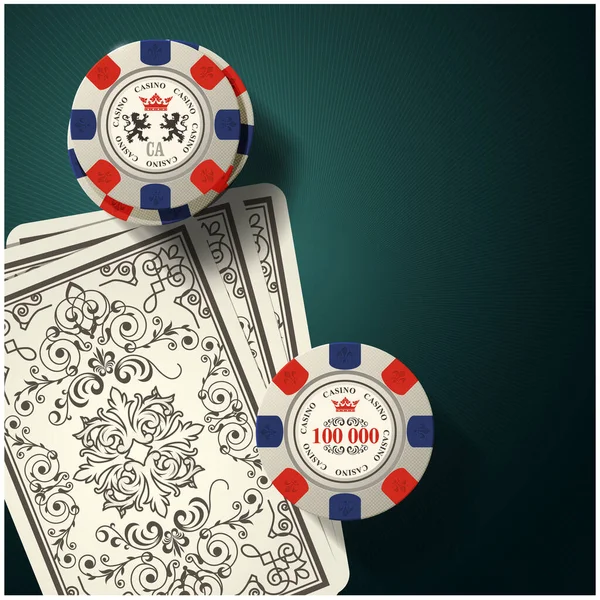 Oyun Kartları Kumar Fişleri Kumarhane Poker Sembolleri Vektör — Stok Vektör