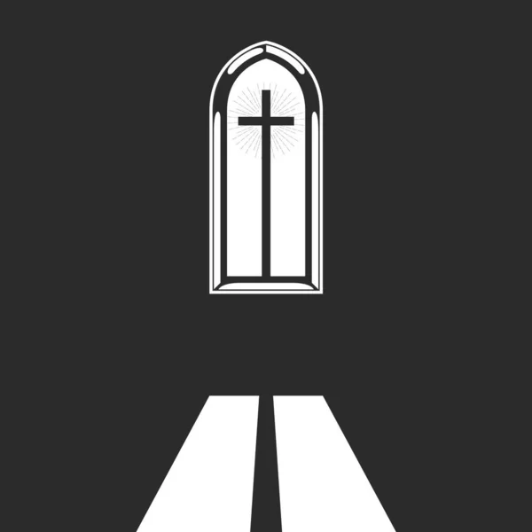 Kyrkofönster Med Krucifix Och Heligt Ljus Liturgisk Bön Och Gudomlig — Stock vektor