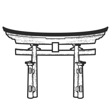 Japon geleneksel Torii Kapısı, kutsal mekana giriş, dini kütük kemeri, vektör