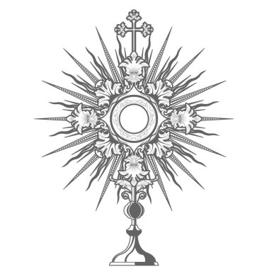 Catholic church ceremony monstrance, ostensory adoration to the blessed sacrament, eucharist, vector clipart