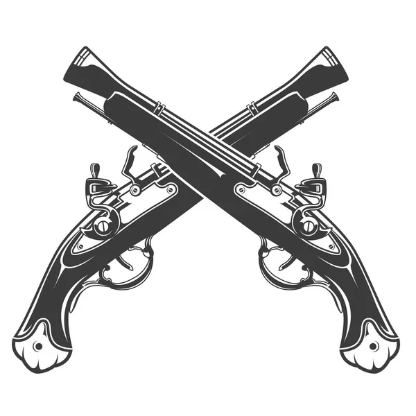 Antiguo Mosquete Pirata Dos Pistolas Vintage Emblema Armas Cruzadas Vector — Archivo Imágenes Vectoriales