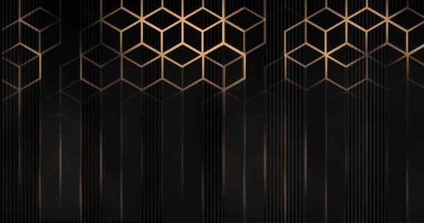 Абстрактний Розкішний Чорно Сірий Градієнтний Фон Золотою Металевою Смугастою Сіткою — стокове відео