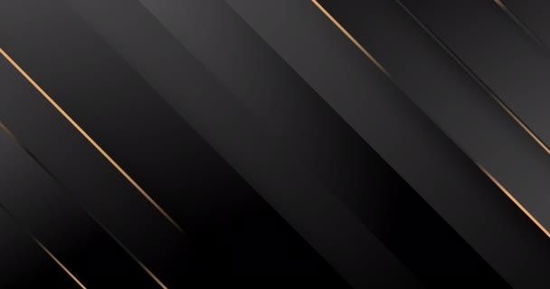 Абстрактний Розкішний Чорно Сірий Градієнтний Фон Діагональними Золотими Металевими Смугами — стокове відео