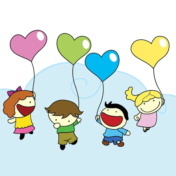 Glada barn med kärlek ballonger — Stock vektor