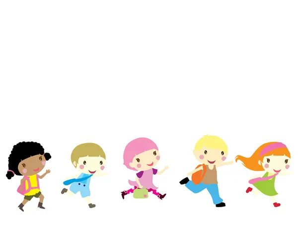 Niños corriendo a la escuela — Vector de stock