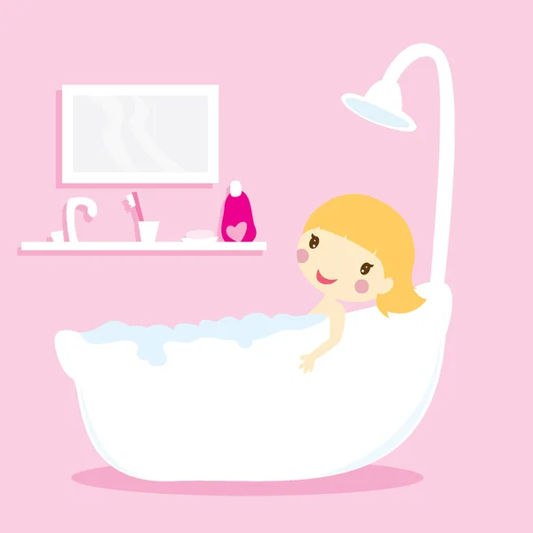 Chica en la bañera — Vector de stock