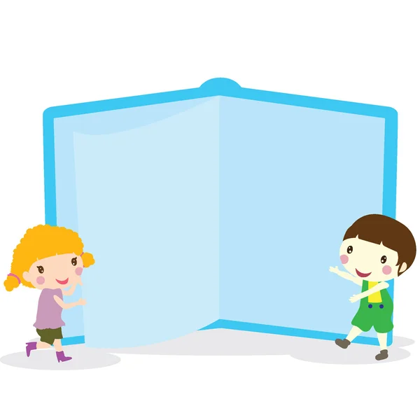 Niños con libro — Vector de stock