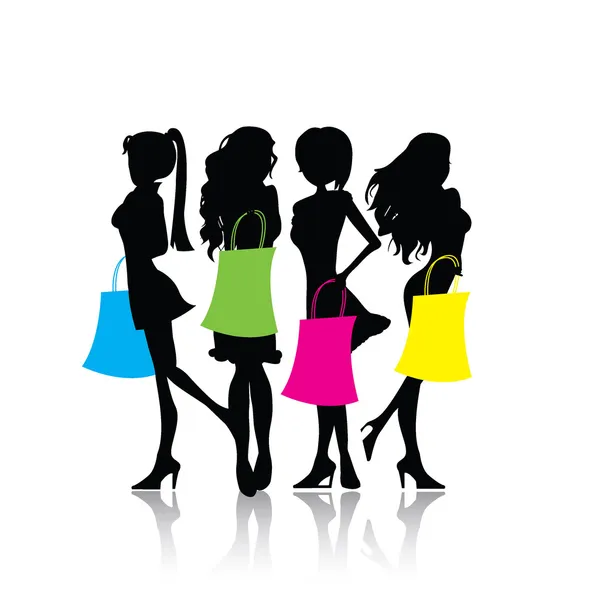 Silhouette Shopping Girls — Stockvektor