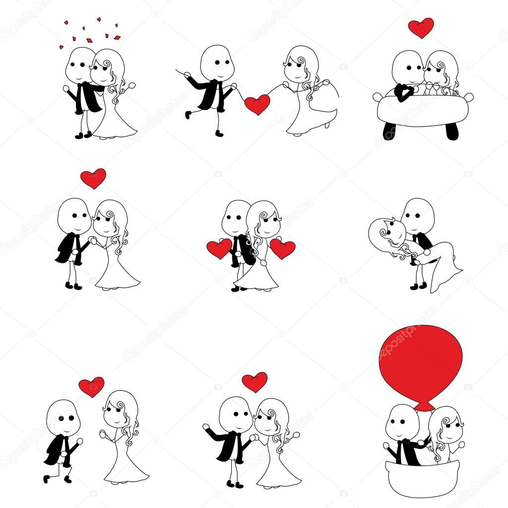 happy and simple cute stick figure couples