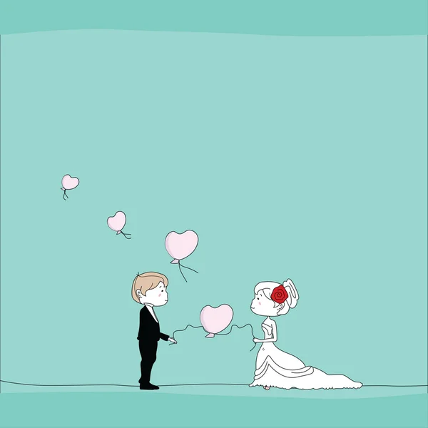 Boda pareja con corazón en forma de globos de fondo — Vector de stock