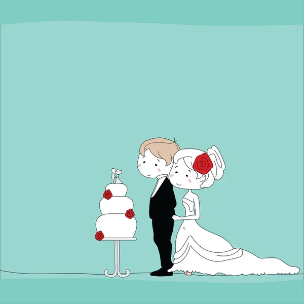 Couple de mariage avec fond gâteau de mariage — Image vectorielle