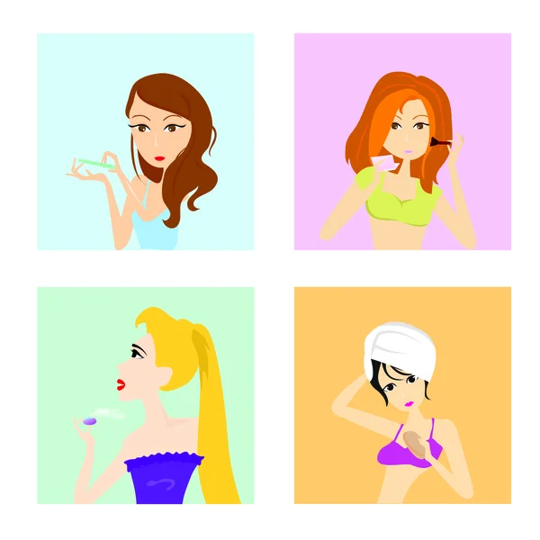 Cuatro chicas de salón de belleza — Vector de stock