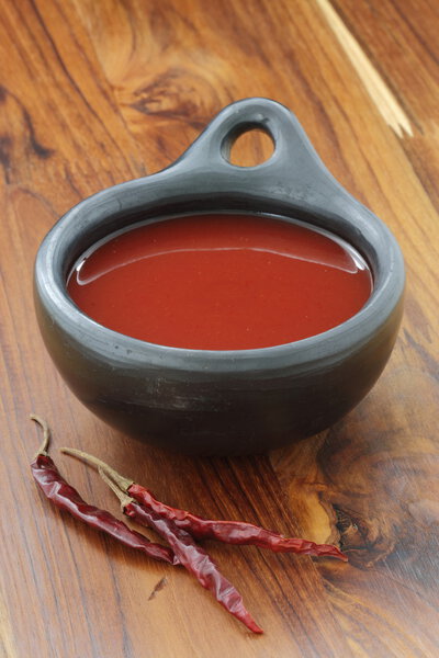 Красный острый соус чили
