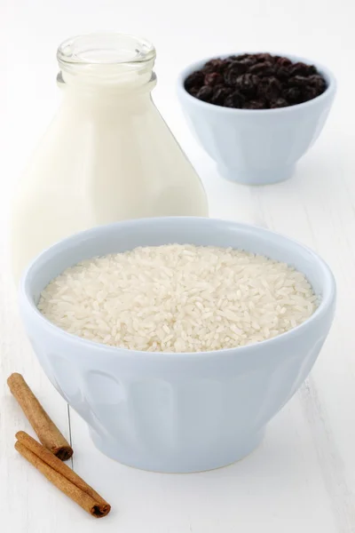 Rice pudding ingredients — Stock Photo, Image