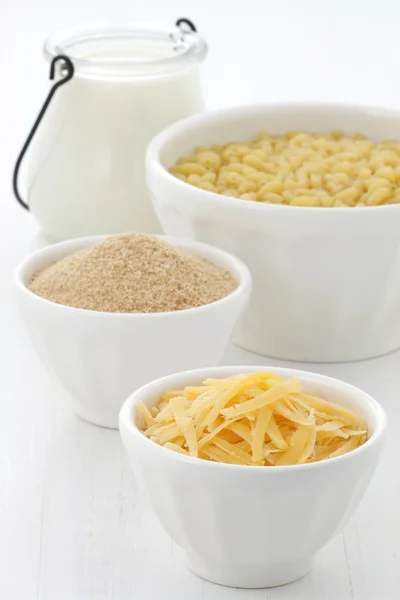 Macarrão fino e ingredientes de queijo — Fotografia de Stock
