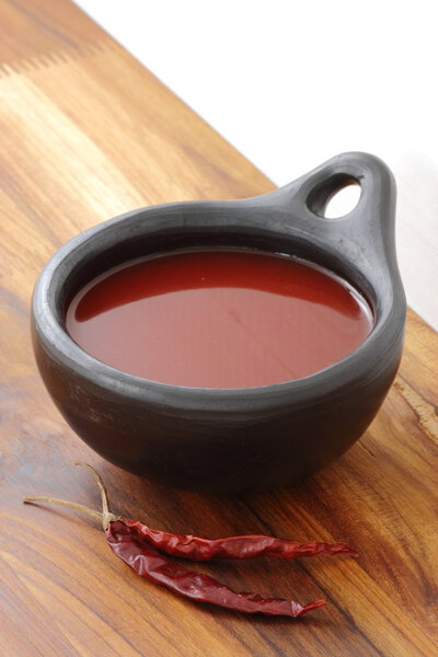 Красный острый соус чили
