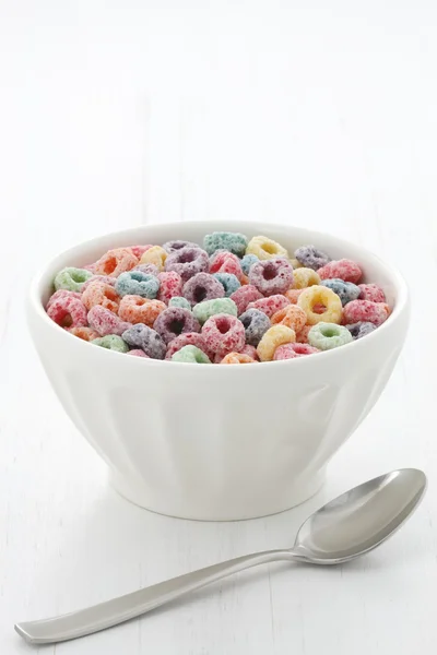 Delicious kids cereal loops with a fruit flavor — Stock Photo, Image