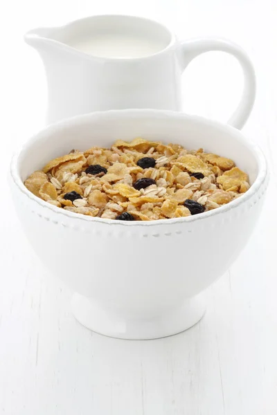 美味和健康牛奶什锦早餐麦片 — 图库照片