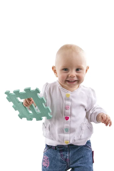 Kid with letter puzzle — Stock Photo, Image