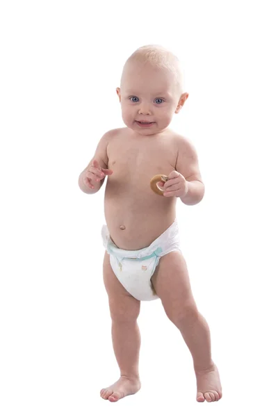 Child goes and plays in diapers — Stock Photo, Image