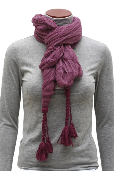 Purple scarf with fringe ties — Stock Photo, Image