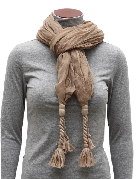 Beige scarf with fringe ties — Stock Photo, Image